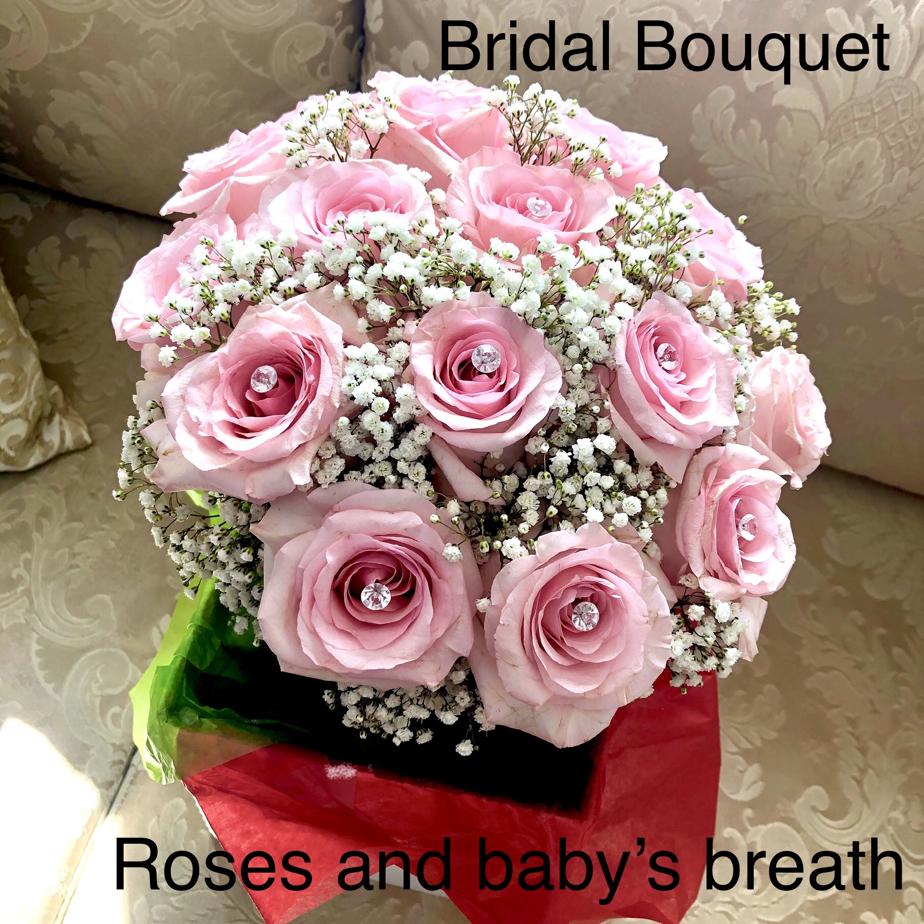 $125  Bridal Bouquet Roses and Babies Breath                                                                     