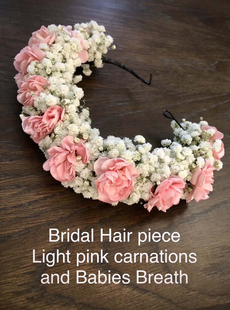 $55  Bridal Hair piece carnations and babies breath                        