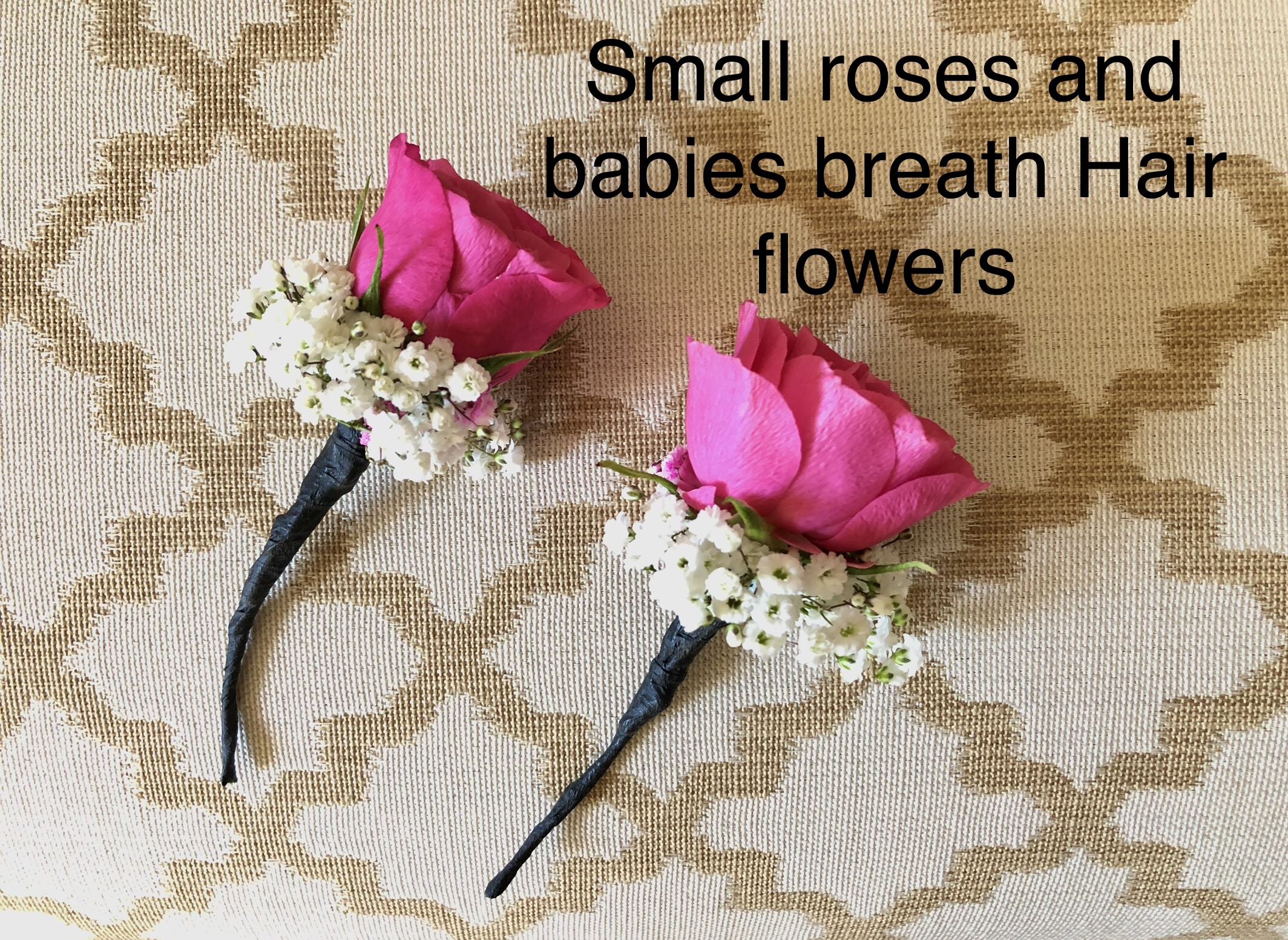 Small roses and babies breath hair flowers $6 each ( min order of 4 )         