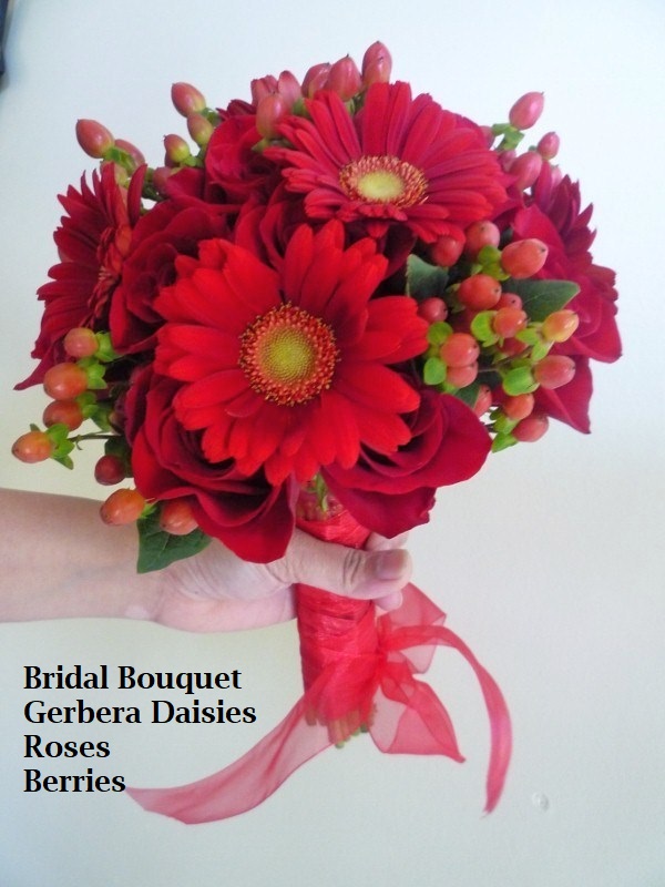 $155 Bridal Bouquet Gerbera Daisy /Roses and Berries                           