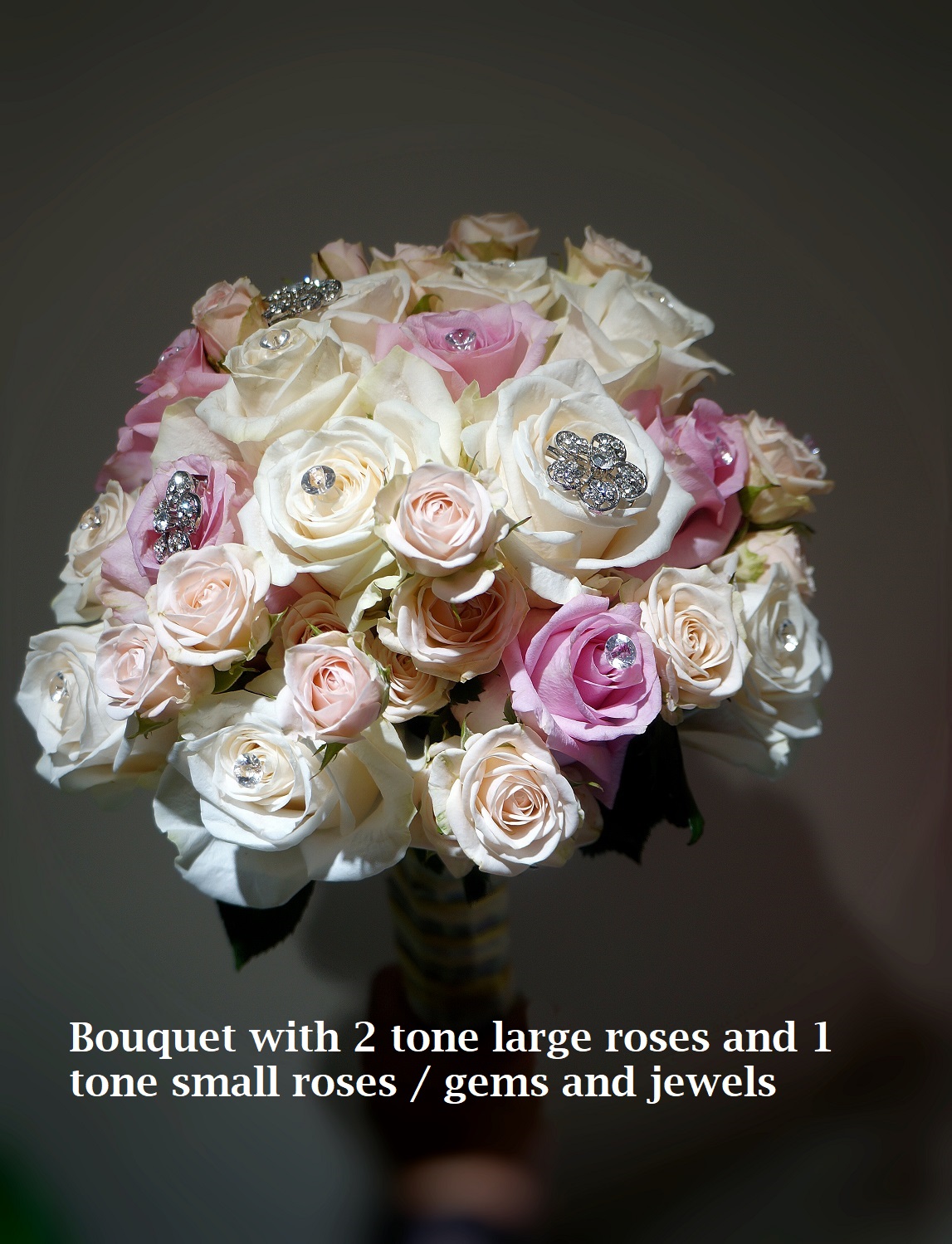 $185 Bridal  Bouquet 2 Tone Roses and Small roses  Gems and Jewels 